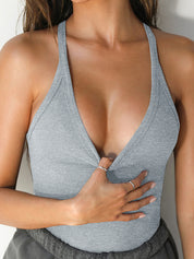 Solid V Neck Slim Knit Cami Top