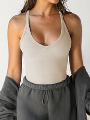 Solid V Neck Slim Knit Cami Top