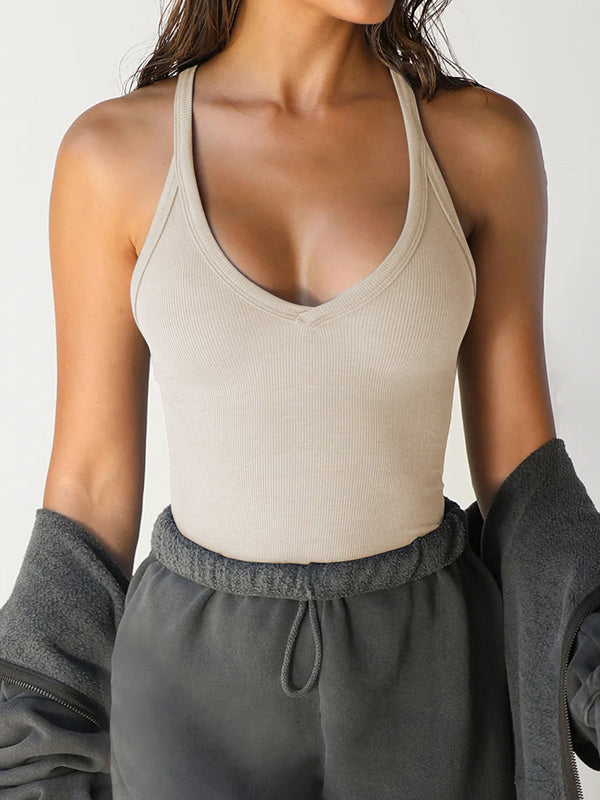 Solid V Neck Slim Knit Cami Top