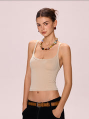 Solid V Neck Slim Knit Cami Top