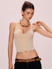 Solid V Neck Slim Knit Cami Top