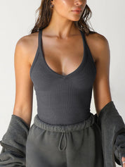 Solid V Neck Slim Knit Cami Top