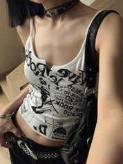Graffiti Print Notched Neck Cami Top