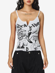 Graffiti Print Notched Neck Cami Top