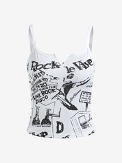 Graffiti Print Notched Neck Cami Top