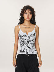 Graffiti Print Notched Neck Cami Top