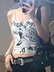 Graffiti Print Notched Neck Cami Top