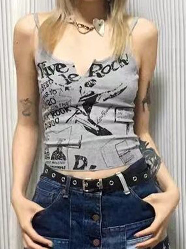 Graffiti Print Notched Neck Cami Top