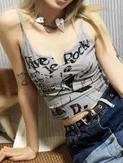 Graffiti Print Notched Neck Cami Top
