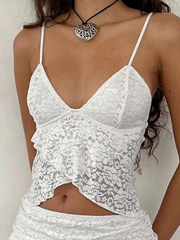 Lace Slit Hem Cami Top