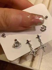 6Pcs Star Moon Saturn Stud Earring