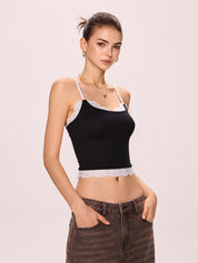 Contrast Lace Trim Cami Top