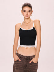 Contrast Lace Trim Cami Top