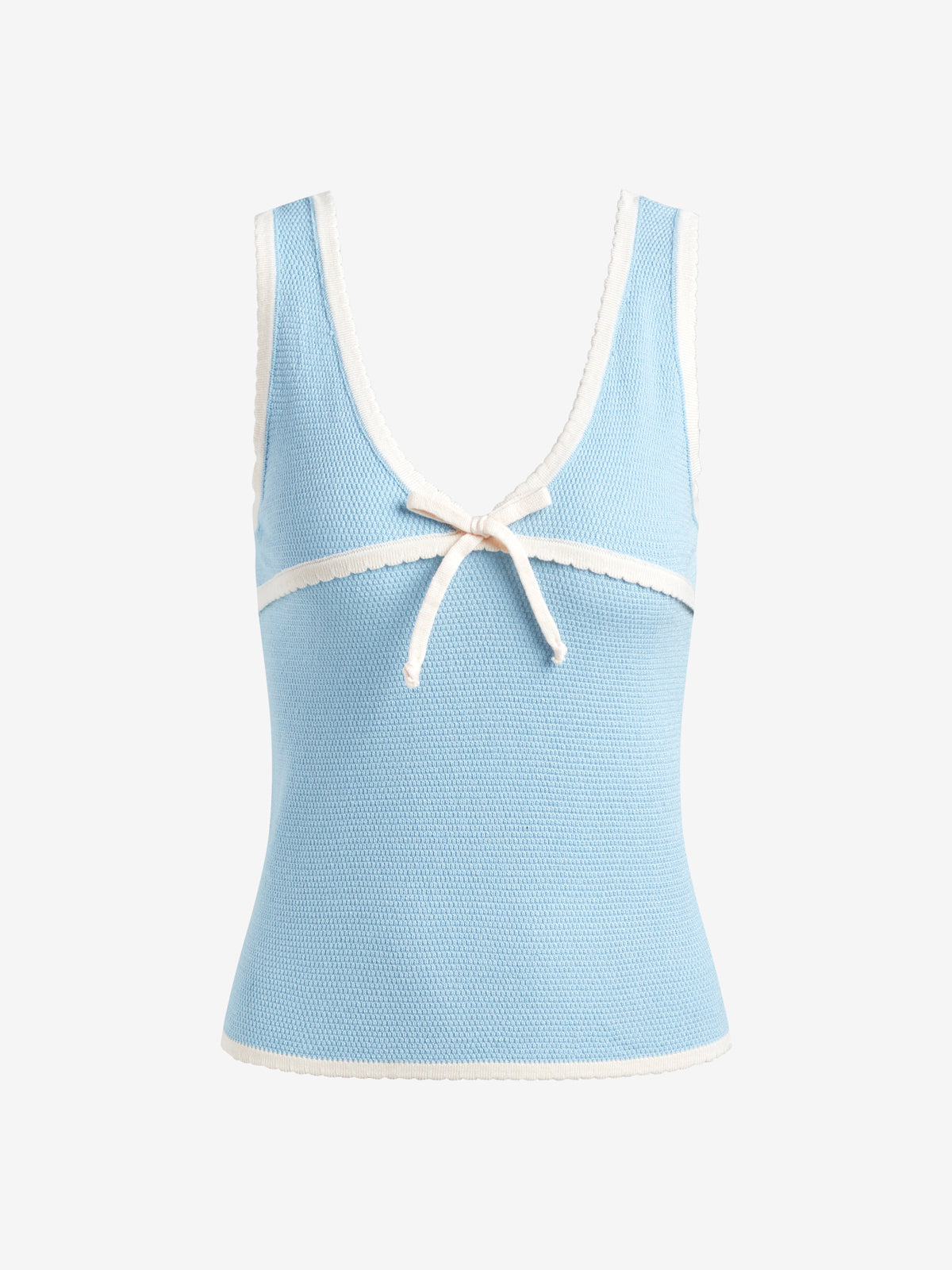 Contrast Color Stitching V Neck Bow Tank Top