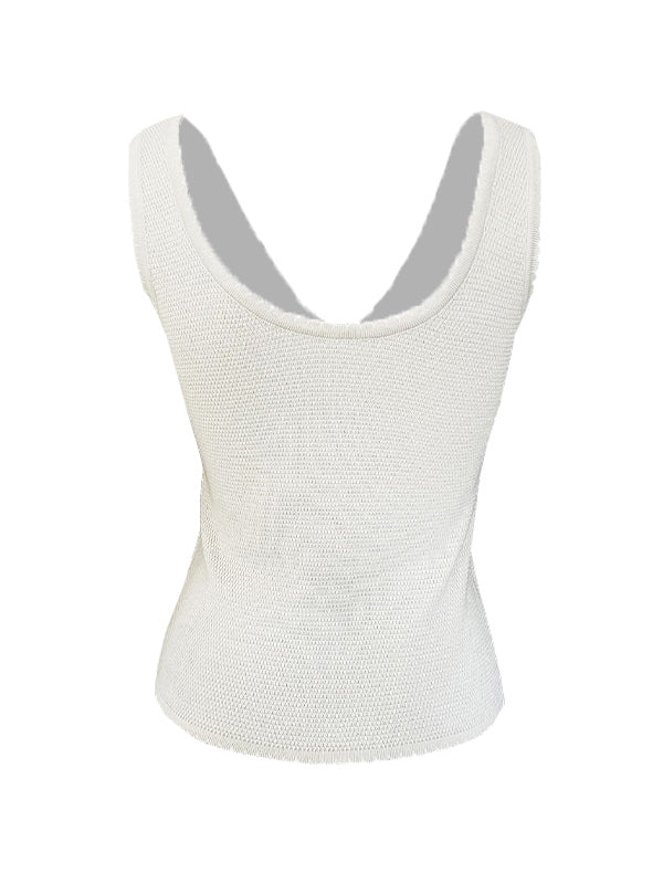 Contrast Color Stitching V Neck Bow Tank Top