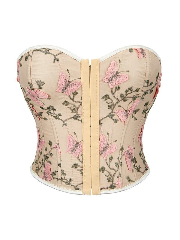 Butterfly Embroidery Bandage Corset Top