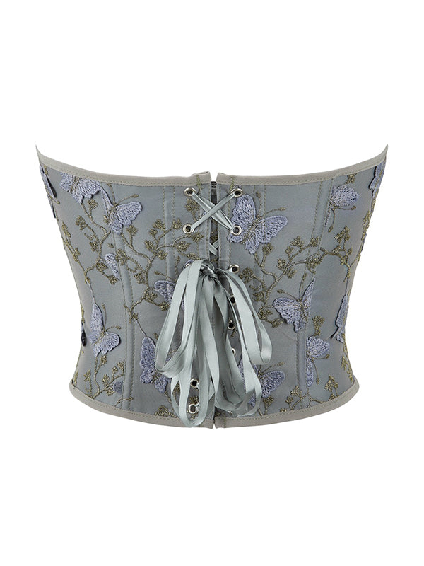 Butterfly Embroidery Bandage Corset Top