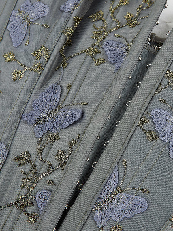 Butterfly Embroidery Bandage Corset Top