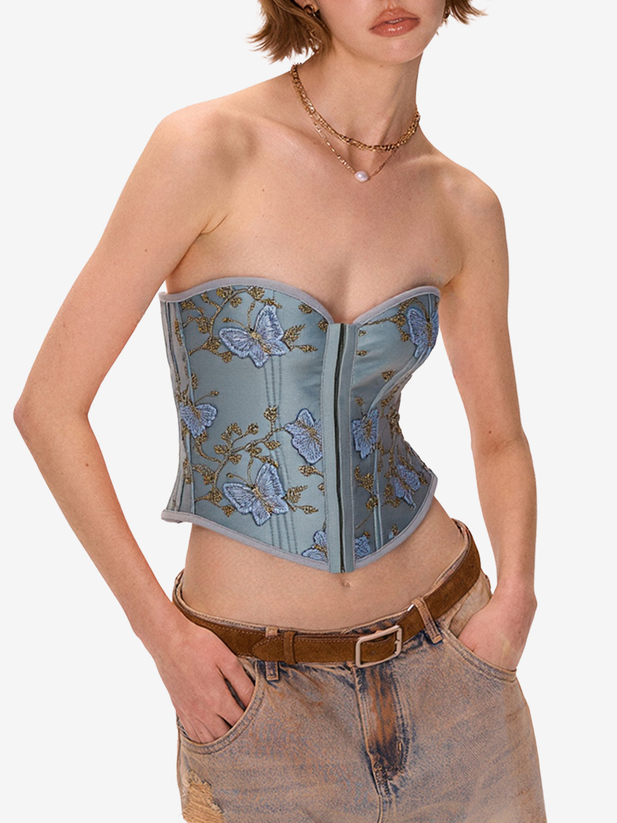 Butterfly Embroidery Bandage Corset Top