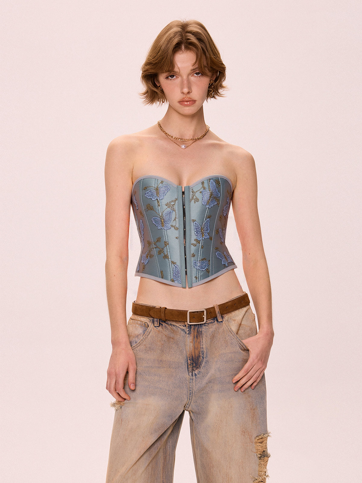 Butterfly Embroidery Bandage Corset Top