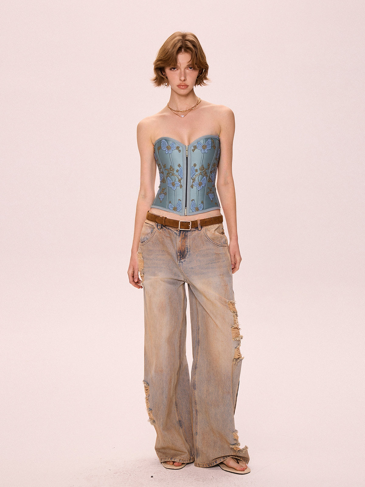 Butterfly Embroidery Bandage Corset Top