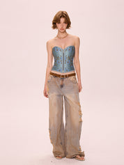 Butterfly Embroidery Bandage Corset Top
