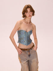 Butterfly Embroidery Bandage Corset Top