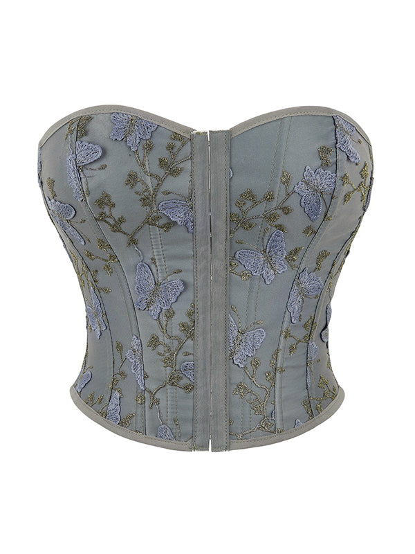 Butterfly Embroidery Bandage Corset Top