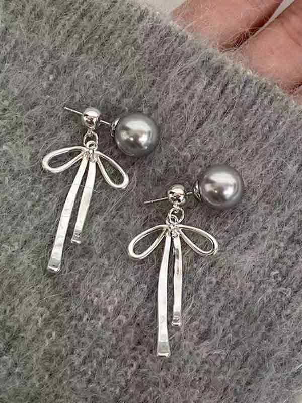 Long Pearl Bow Earring