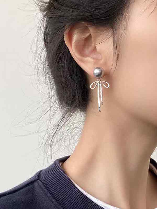 Long Pearl Bow Earring
