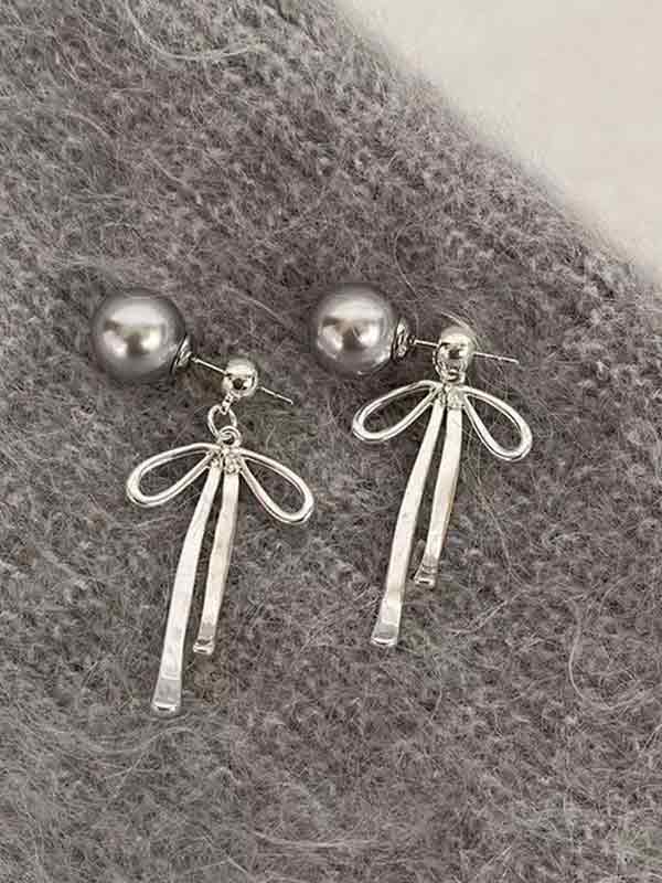 Long Pearl Bow Earring