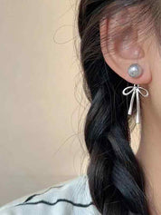 Long Pearl Bow Earring