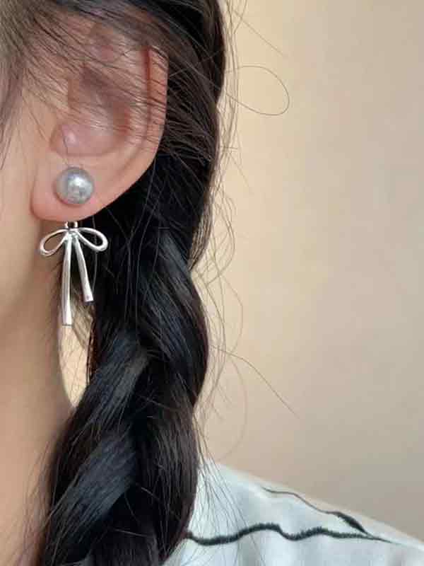 Long Pearl Bow Earring