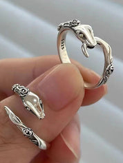 Retro Snake Shaped Rose Open Ring