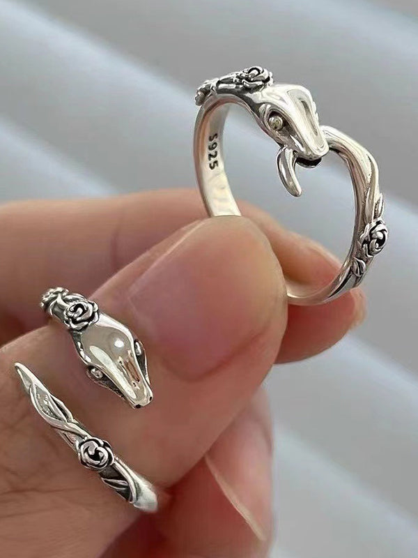 Retro Snake Shaped Rose Open Ring