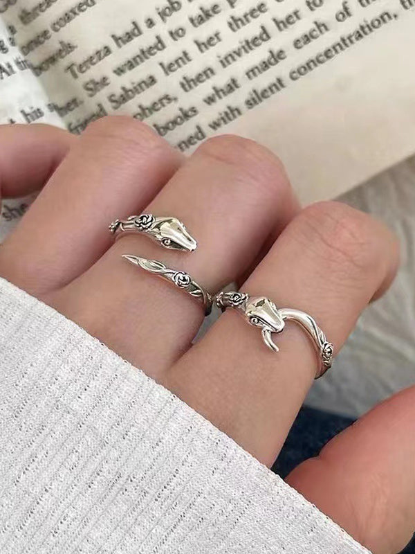 Retro Snake Shaped Rose Open Ring