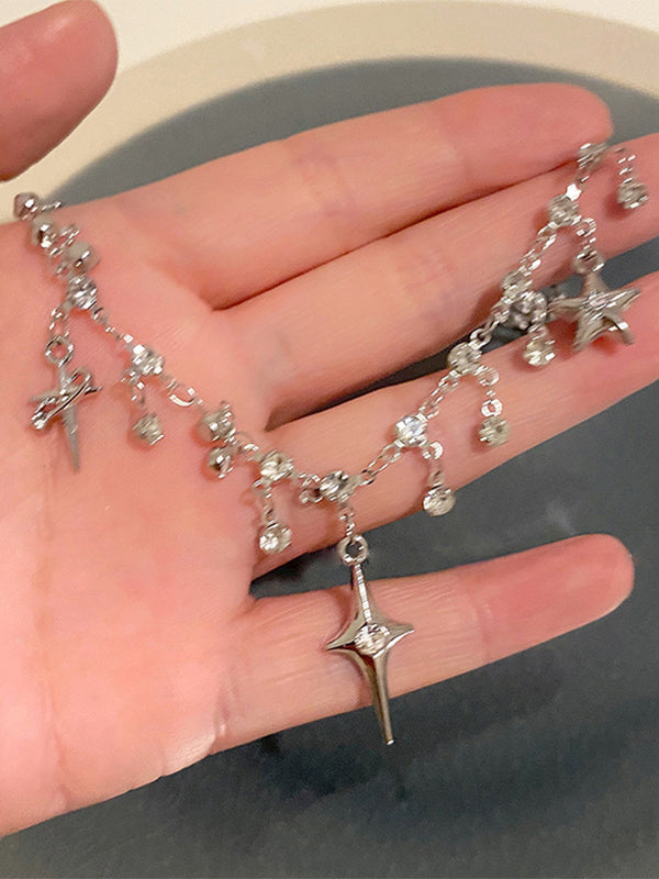 Silver Star Water Drop Rhinestone Necklace