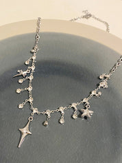 Silver Star Water Drop Rhinestone Necklace