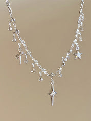 Silver Star Water Drop Rhinestone Necklace