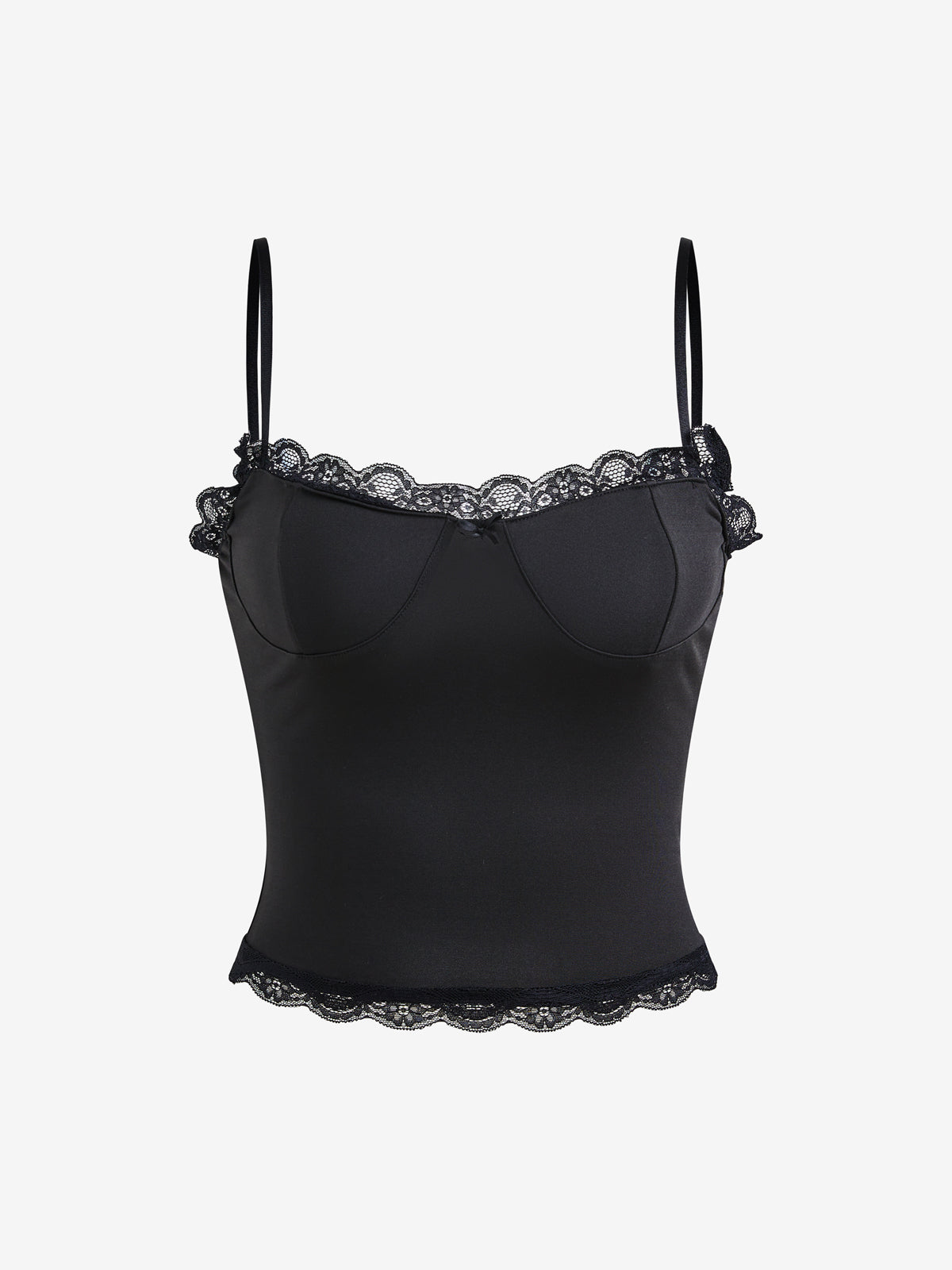 Lace Paneling Black Slim Fit Cami Top