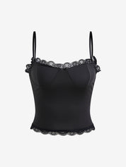 Lace Paneling Black Slim Fit Cami Top