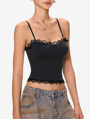 Lace Paneling Black Slim Fit Cami Top