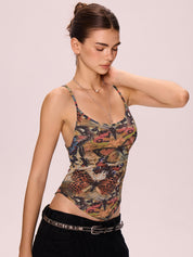 Mesh Butterfly Print Slim Fit Cami Top