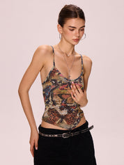 Mesh Butterfly Print Slim Fit Cami Top