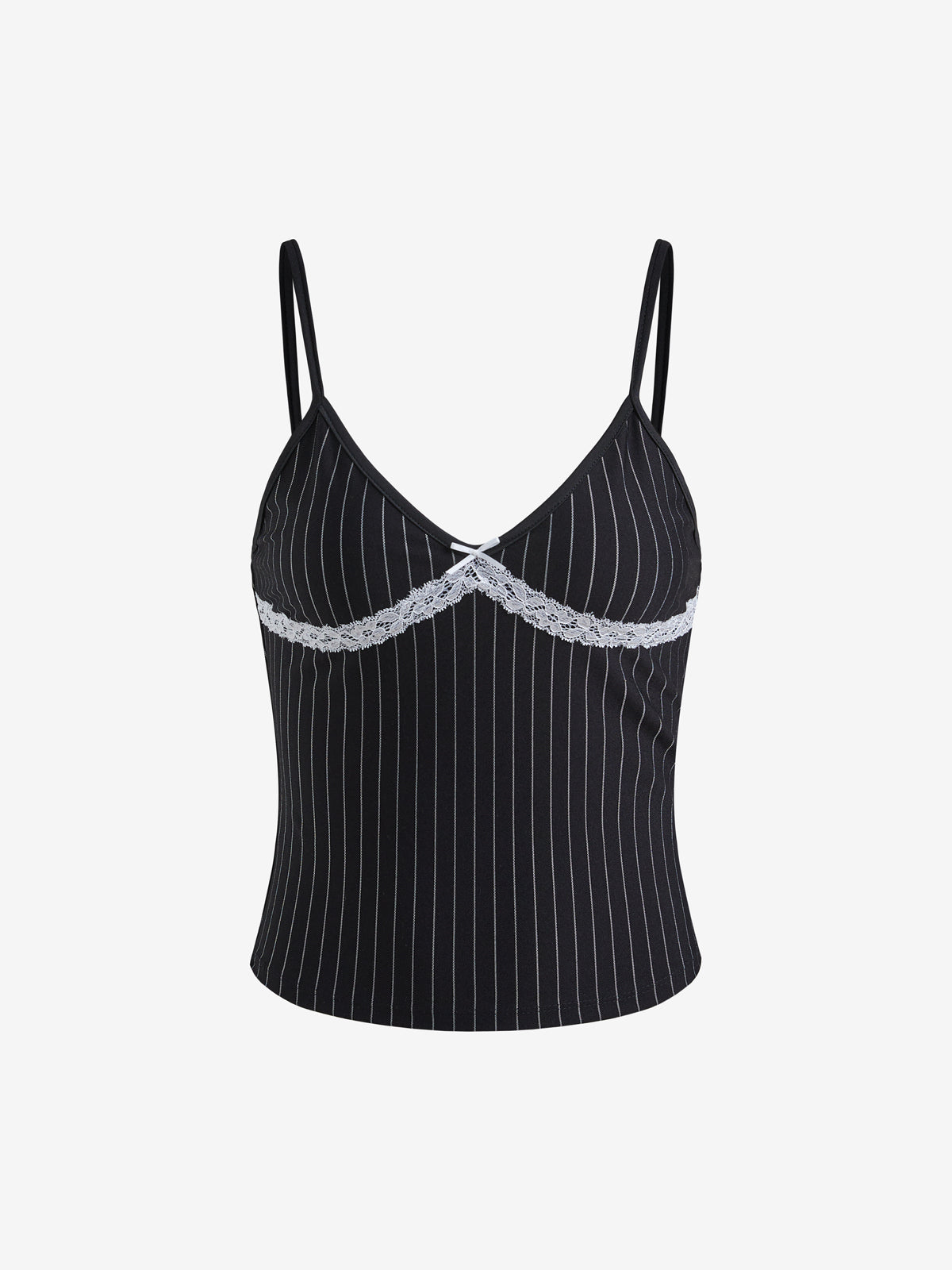 Lace Patchwork Striped V Neck Cami Top