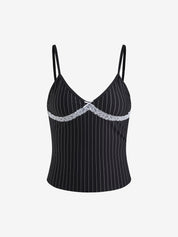 Lace Patchwork Striped V Neck Cami Top
