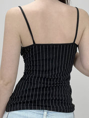 Lace Patchwork Striped V Neck Cami Top