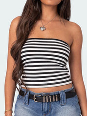 Striped Slim Fit Short Navel Baring Bandeau Top