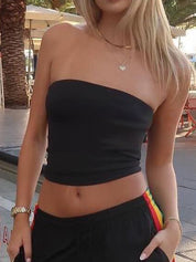 Striped Slim Fit Short Navel Baring Bandeau Top
