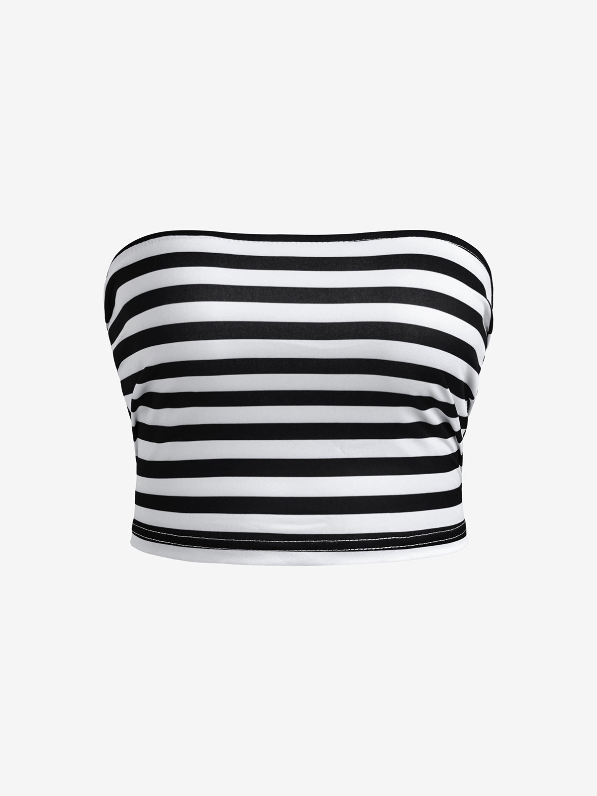 Striped Slim Fit Short Navel Baring Bandeau Top